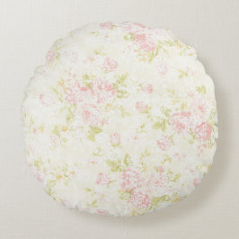 Roze Floral Lace Shabby Chic Rustic Vintage Rond Kussen