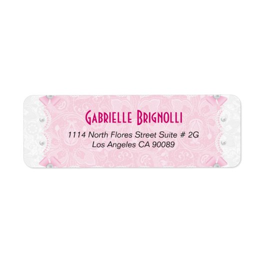 Roze Floral Lace & White Pearls Etiket (Voorkant)