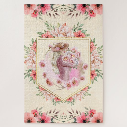 Roze Floral Lady, lenteswerk Legpuzzel (Verticaal)