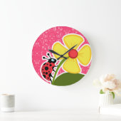 Roze Floral; Ladybug Grote Klok (Huis)