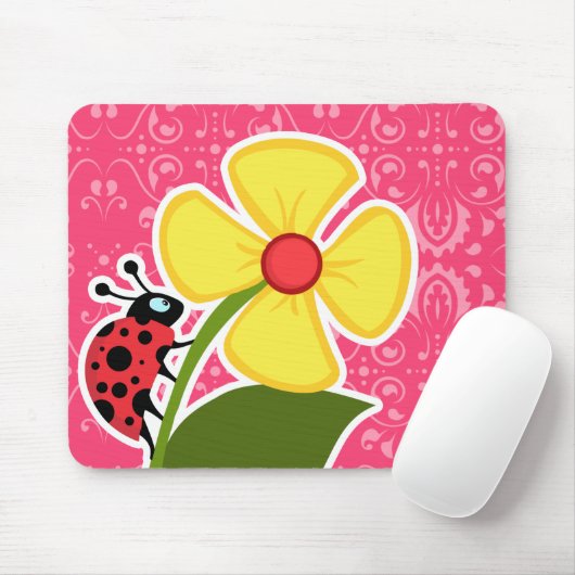 Roze Floral; Ladybug Muismat (Met muis)