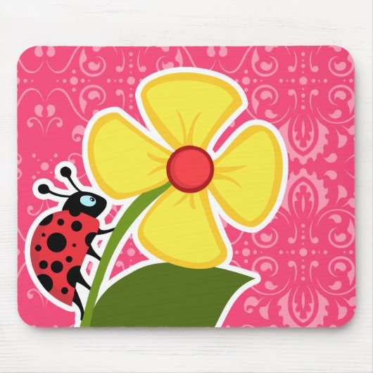 Roze Floral; Ladybug Muismat (Voorkant)