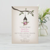 Roze Floral Lantern Tree Wedding Kaart (Staand voorkant)