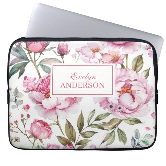 Roze Floral Laptop Sleeve (Voorkant)