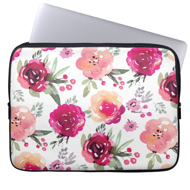 Roze Floral laptophoes Laptop Sleeve (Voorkant)