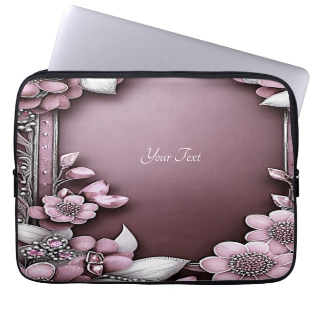 Roze Floral laptophoes Laptop Sleeve (Voorkant)