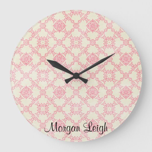 Roze Floral Lattice Grote Klok (Voorkant)