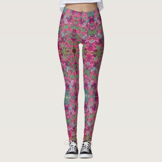 Roze Floral Leggings (Voorkant)