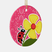 Roze Floral; Lieveheersbeestje Keramisch Ornament (Rechts)