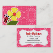 Roze Floral; Lieveheersbeestje Visitekaartje (Voorkant / Achterkant)