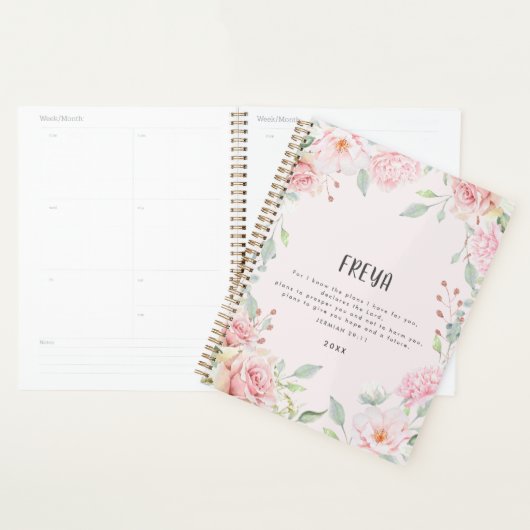 Roze Floral Lijst Bijbel Verse Gepersonaliseerd Planner (Display)