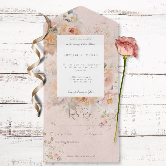  Roze Floral Lijst Geen diner All In One Uitnodiging