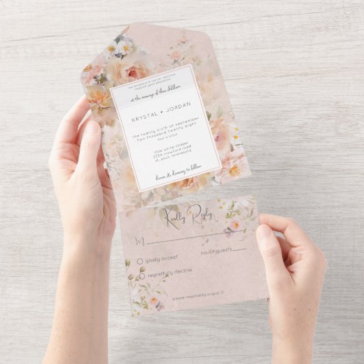  Roze Floral Lijst Geen diner All In One Uitnodiging (Afscheurbaar)