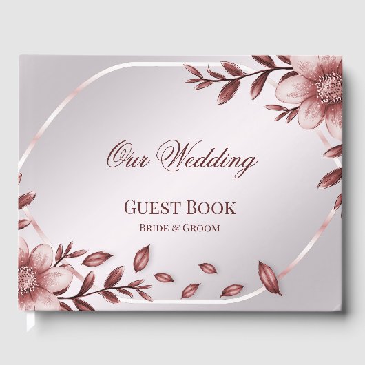 Roze Floral Lijst Guest Book Gastenboek (Voorkant)