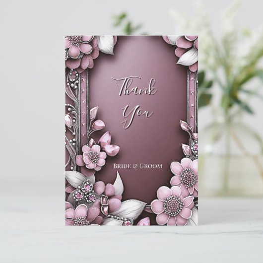 Roze Floral Lijst Hartelijk dank Bedankkaart (Staand voorkant)