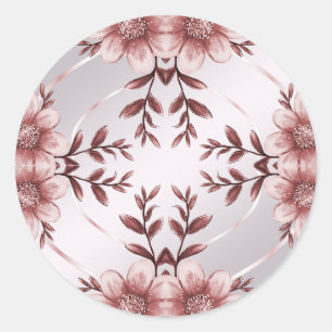 Roze Floral Lijst Klassieke ronde Sticker