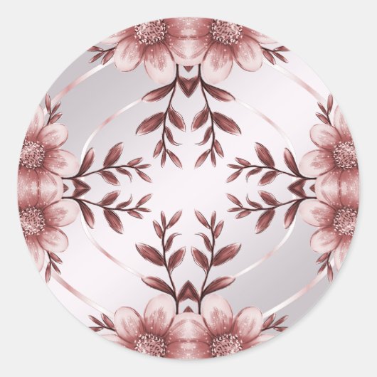 Roze Floral Lijst Klassieke ronde Sticker (Voorkant)