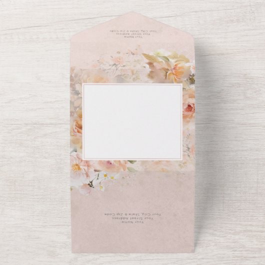 Roze Floral-Lijst QR-code All In One Uitnodiging (Buitenkant)