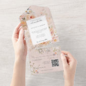  Roze Floral-Lijst QR-code All In One Uitnodiging (Afscheurbaar)
