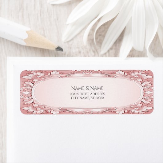 Roze Floral Lijst Return Address Label (Insitu)