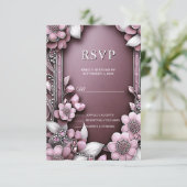 Roze Floral Lijst RSVP-kaart RSVP Kaartje (Staand voorkant)
