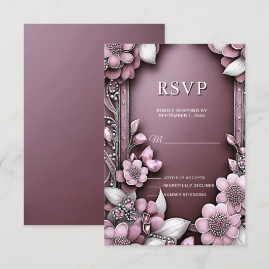 Roze Floral Lijst RSVP-kaart RSVP Kaartje (Voorkant / Achterkant)
