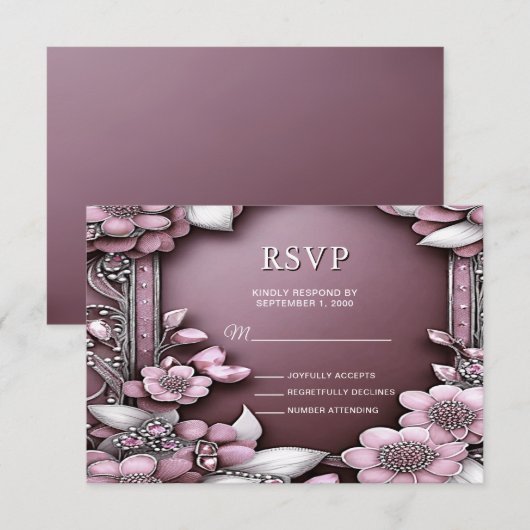 Roze Floral Lijst RSVP-kaart RSVP Kaartje (Voorkant / Achterkant)