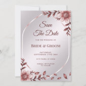 Roze Floral Lijst sparen de Datum Save The Date (Voorkant)