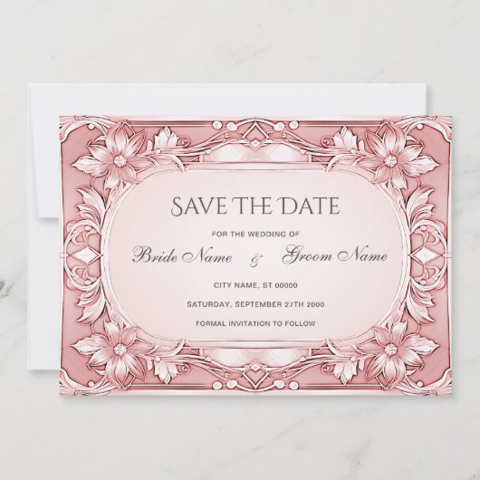 Roze Floral Lijst sparen de Datum Save The Date (Voorkant)
