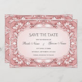 Roze Floral Lijst sparen de Datum Save The Date (Voorkant / Achterkant)