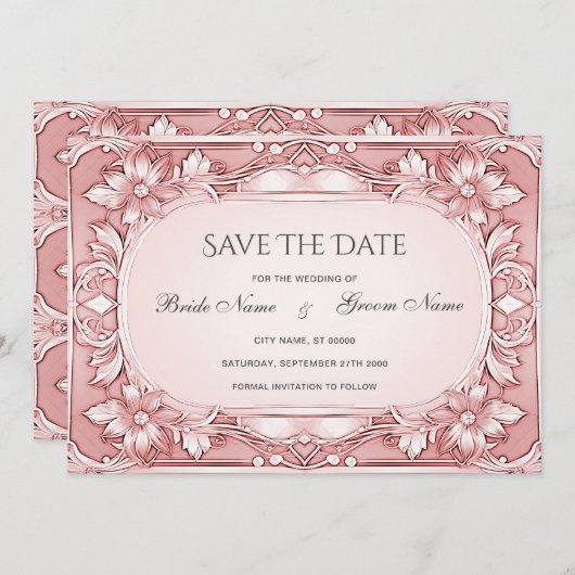 Roze Floral Lijst sparen de Datum Save The Date (Voorkant / Achterkant)