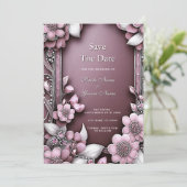 Roze Floral Lijst sparen de Datum Save The Date (Staand voorkant)