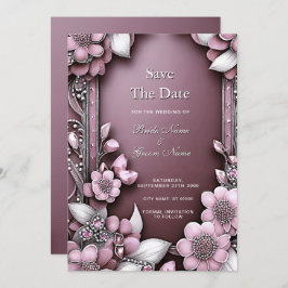 Roze Floral Lijst sparen de Datum Save The Date