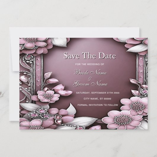 Roze Floral Lijst sparen de Datum Save The Date (Voorkant)