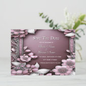 Roze Floral Lijst sparen de Datum Save The Date (Staand voorkant)