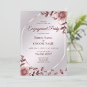 Roze Floral Lijst Verloving Kaart (Staand voorkant)