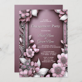 Roze Floral Lijst Verloving Kaart