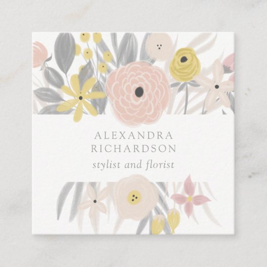  Roze Floral Lijst Vierkante Visitekaartje (Voorkant)