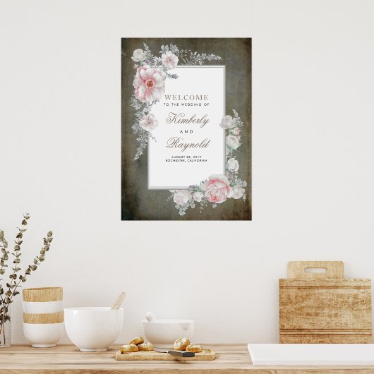 Roze Floral  Lijst Weddenschap Welkomstteken Poster (Keuken)