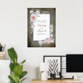 Roze Floral  Lijst Weddenschap Welkomstteken Poster (Thuiskantoor)