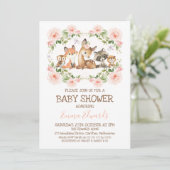 Roze Floral Lijst Woodland Veronderd Baby shower Kaart (Staand voorkant)