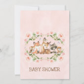 Roze Floral Lijst Woodland Veronderd Baby shower Kaart (Achterkant)