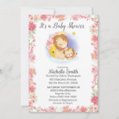 Roze Floral Lion Mam Baby shower Uitnodiging (Voorkant)