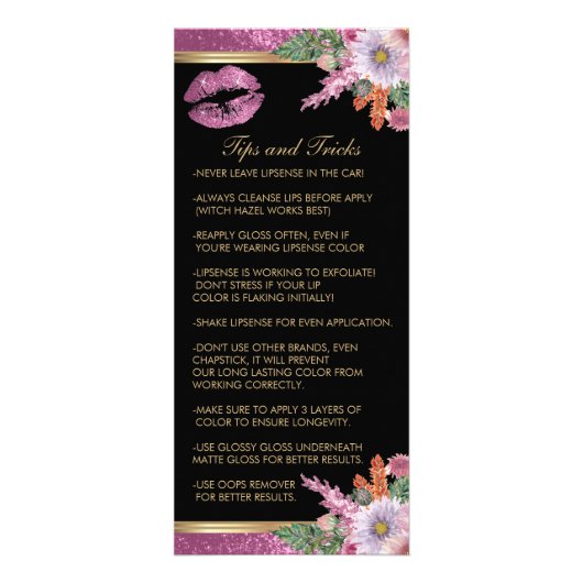  roze Floral Lip Glitter - Zwarte Prijslijst Reclamekaart (Achterkant)