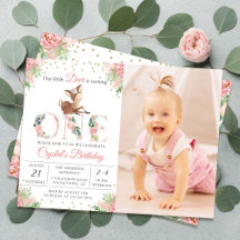 Roze Floral Little Deer First Birthday Foto