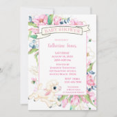 Roze Floral Little Lamb Baby shower Invitation Kaart (Voorkant)