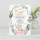 Roze Floral Little Peanut Elephant Baby shower Kaart (Staand voorkant)