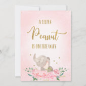 Roze Floral Little Peanut Elephant Baby shower Kaart (Achterkant)