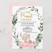 Roze Floral Little Peanut Elephant Baby shower Kaart (Voorkant / Achterkant)