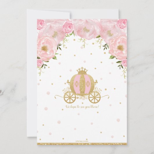 Roze Floral Little Princess Baby shower Carriage Kaart (Achterkant)